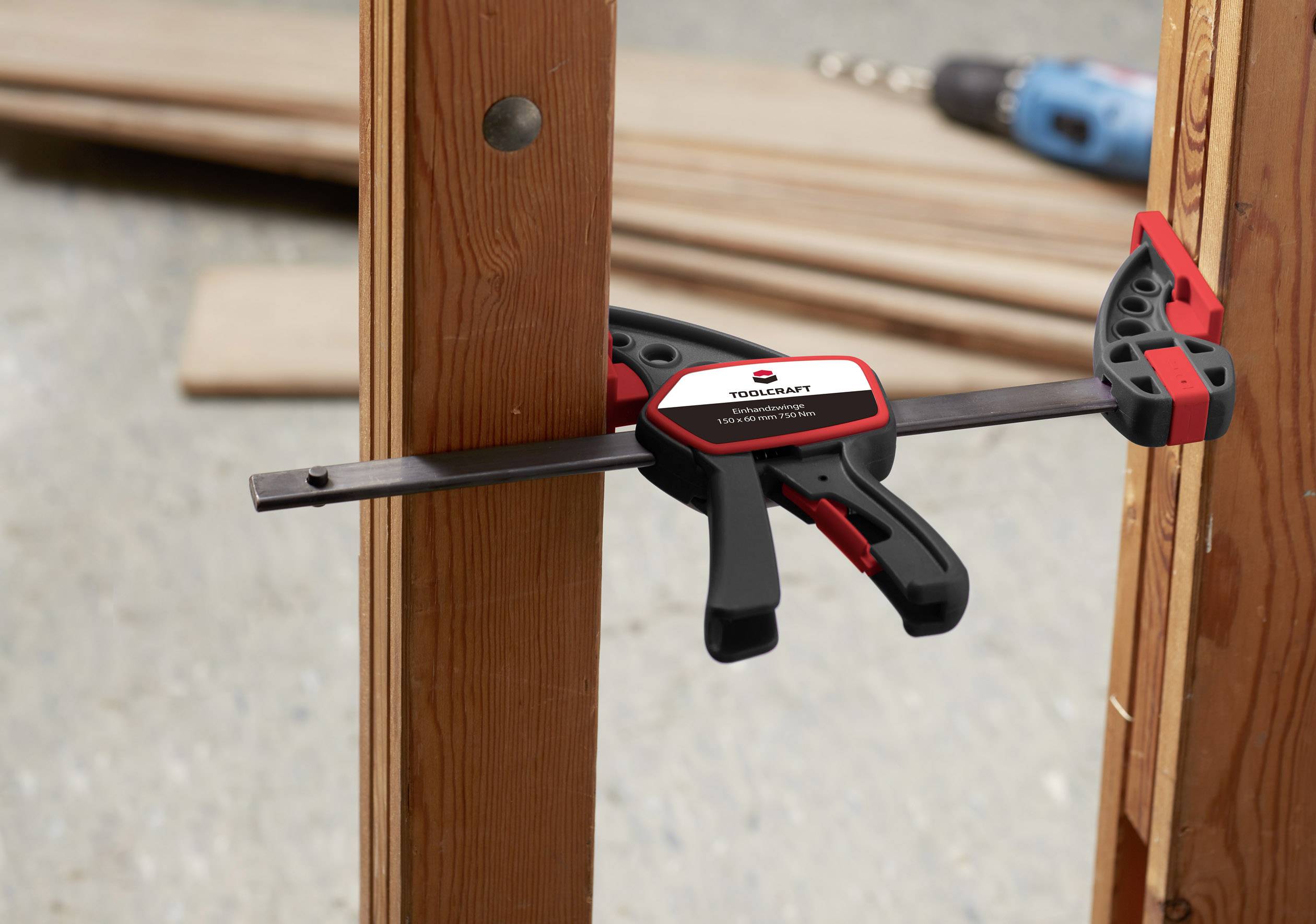 One-handed clamp 150 x 60 mm 750 Nm TOOLCRAFT TO-4986708 Span width (max.):150 mm Product size (length): 283 mm Nosing l-3