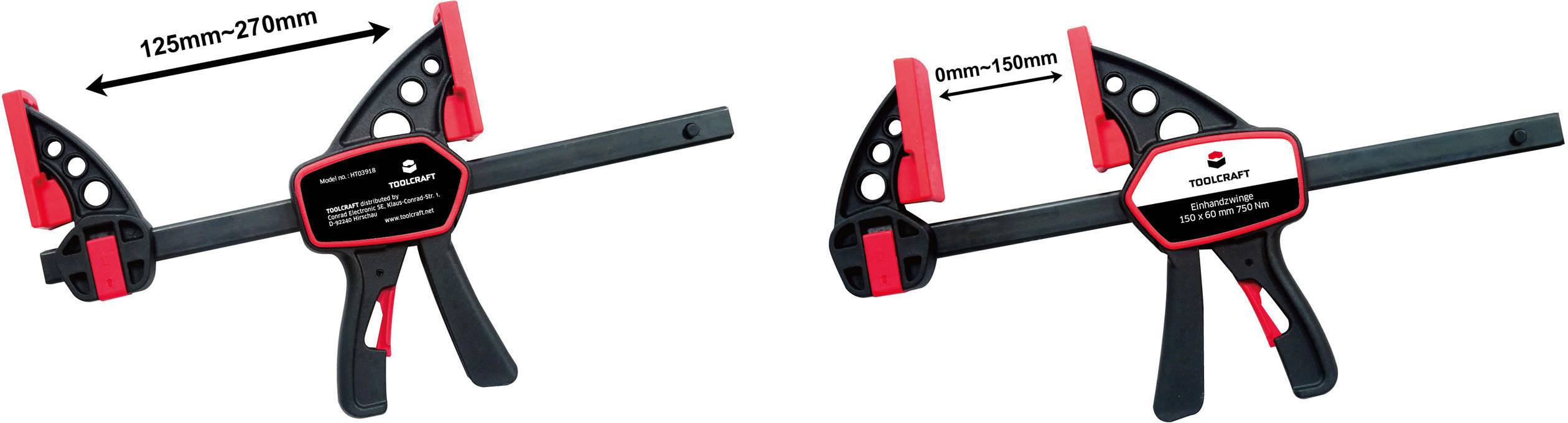 One-handed clamp 150 x 60 mm 750 Nm TOOLCRAFT TO-4986708 Span width (max.):150 mm Product size (length): 283 mm Nosing l-5