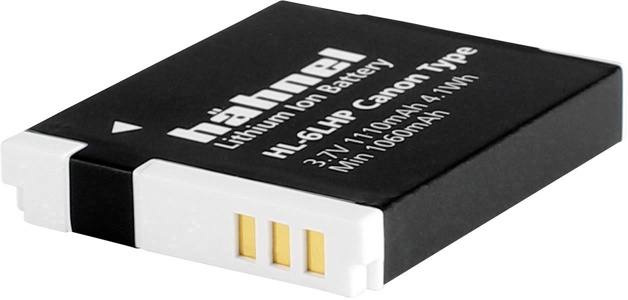Lithium-ion battery with the inscription 'Hähnel HL-6LHP Canon Type', 3.7V, 1100mAh, 4.1Wh.