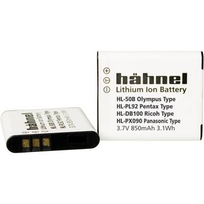 Hähnel lithium-ion battery for Olympus, Pentax, Ricoh and Panasonic models; 3.7V, 850mAh, 3.1Wh.