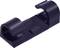 A black plastic clip viewed from the side, potentially for securing cables or tubes, with curved retaining arms.