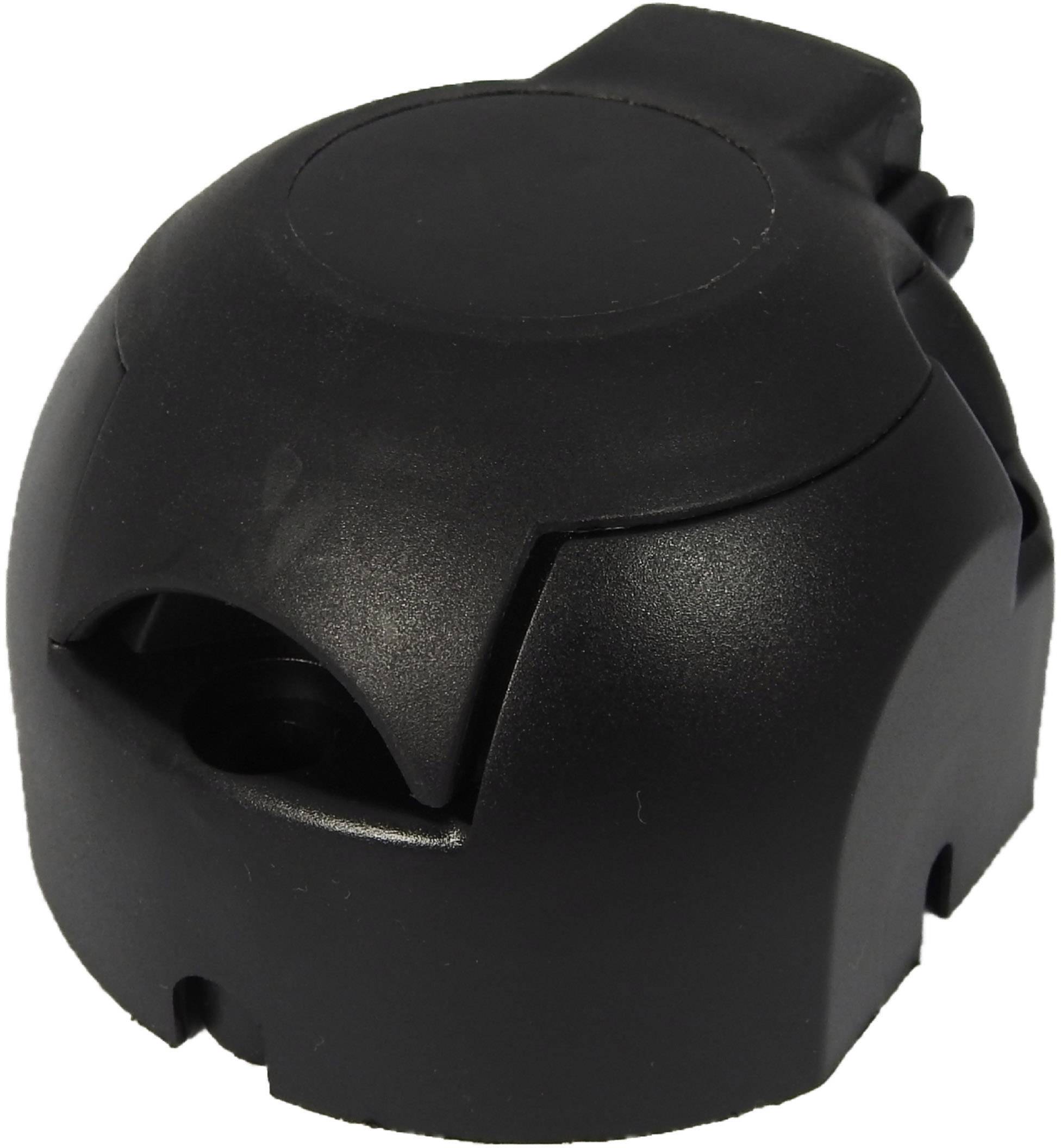 Black, round plastic lid with multiple openings, possibly an electrical connection or cover component.