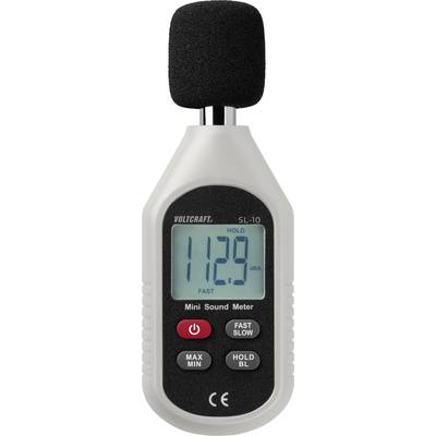 Sound level meter shows a volume of 112.9 dB. Device has red and grey buttons for functions such as 'MAX MIN' and 'HOLD BL'.
