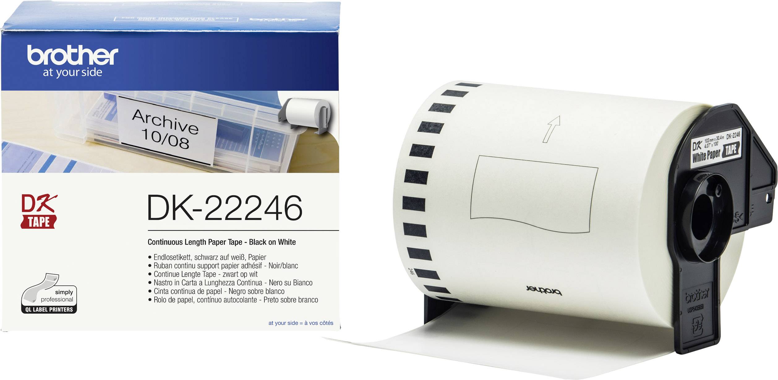 Brother Label roll 103 mm x 30.48 m Paper White 1 pc(s) Permanent adhesive DK22246 Shipping labels, All-purpose labels