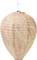 A paper lantern in an oval shape, in light orange and pink hues, with a hook for hanging.