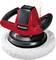 A red, cordless polisher with black handles and a white polishing pad, ideal for polishing surfaces.