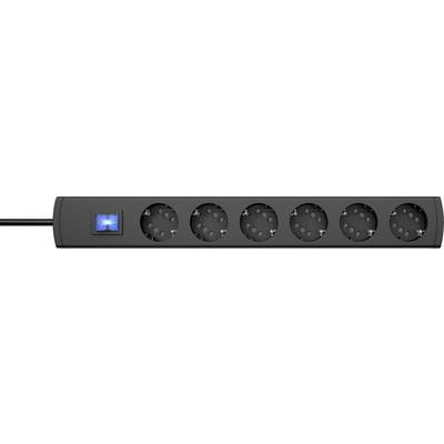 Six-way Power Strip with Switch, Black Design.