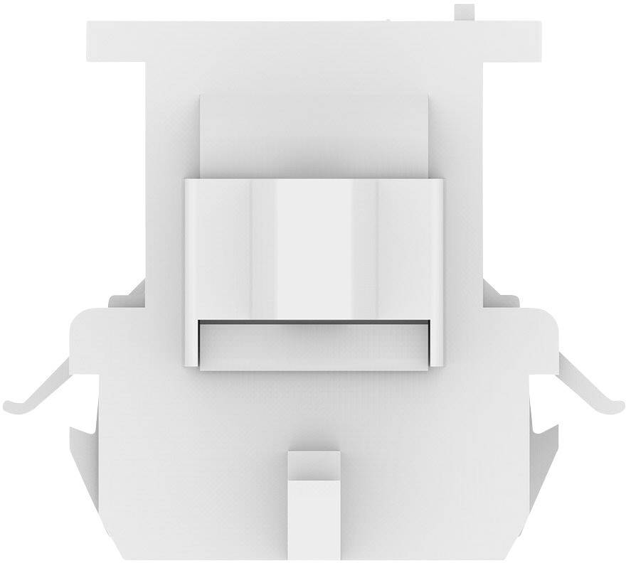 White, rectangular electrical component with a protruding section in the middle and side mounting brackets.