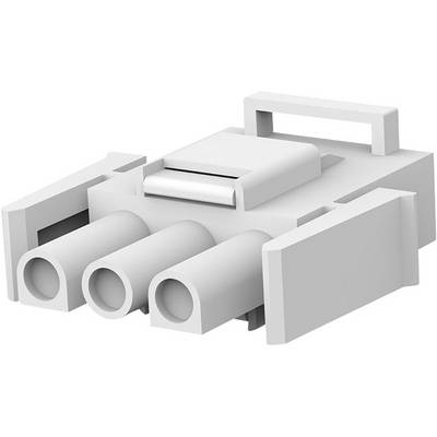 Multipin connector with three circular sockets and a locking mechanism, typically used for electronic devices.