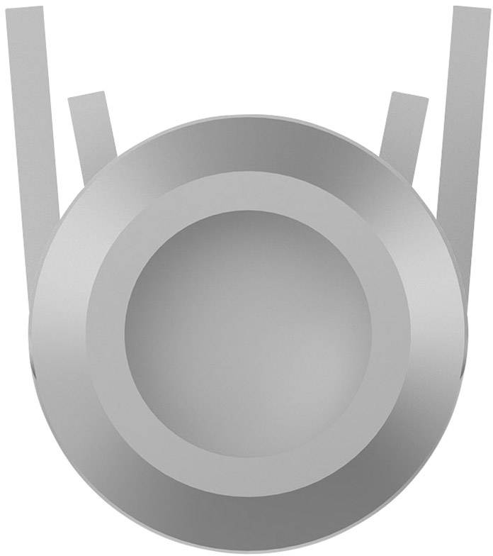 Grey, circular metal shape viewed from above with four flat, radiating arms; could be interpreted as an abstract sculpture.