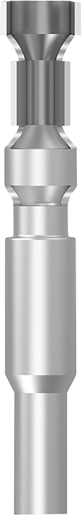 A metal component with various cylindrical shapes and connections, displaying a uniform, smooth surface, likely a machine part.