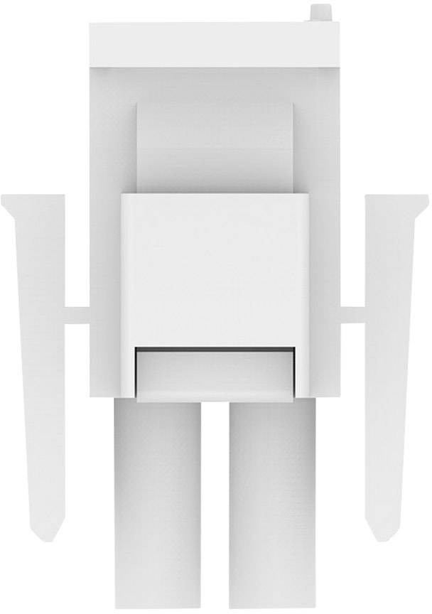 White, abstract plastic figure with a square head and rectangular body, two arms extending sideways, standing upright.
