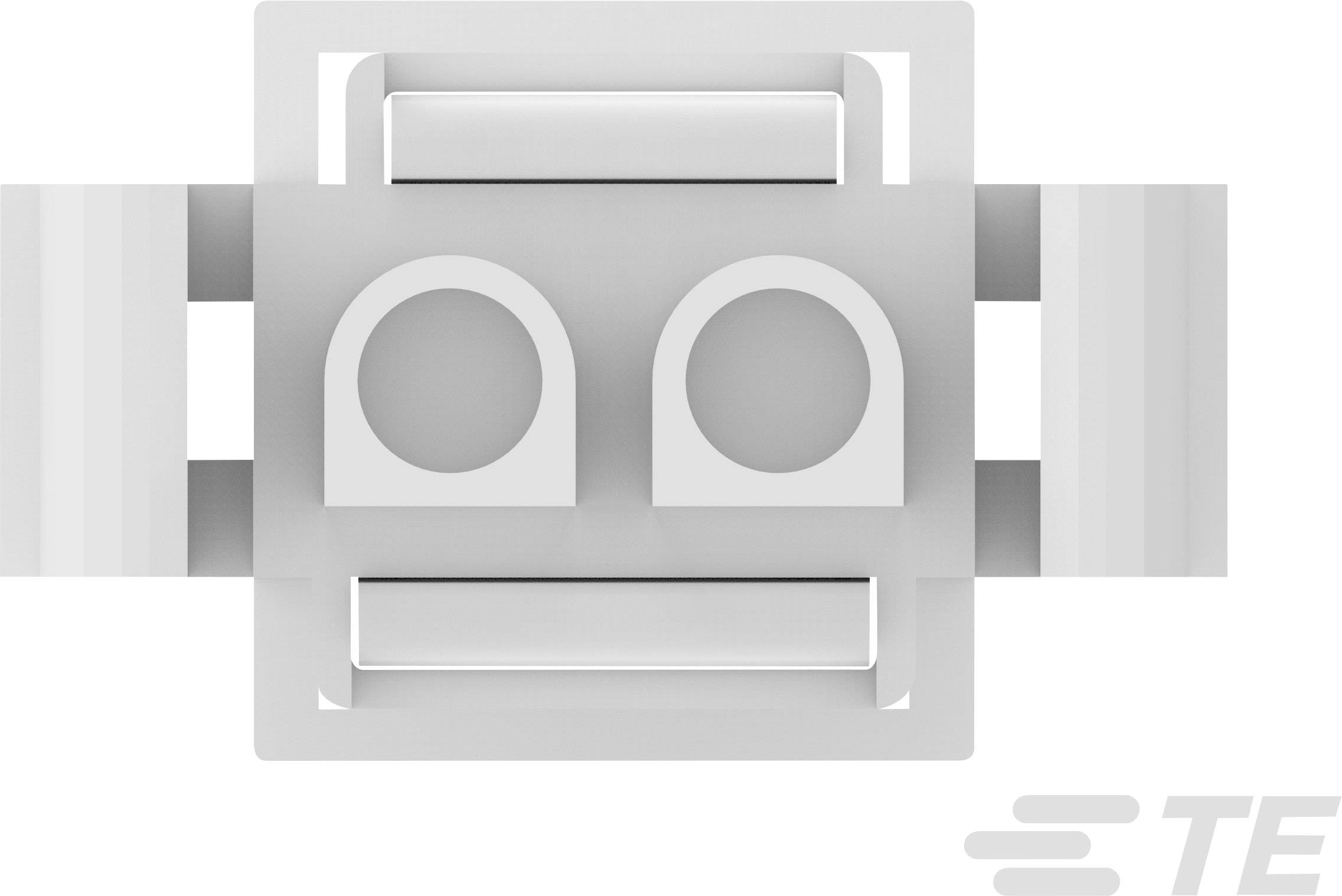 A rectangular, grey component with two large round openings in the centre and lateral mounting elements.