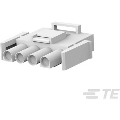 A four-way plug with a rectangular housing and cylindrical electrical connections, used for electronic interfaces. 'TE' logo bottom right.