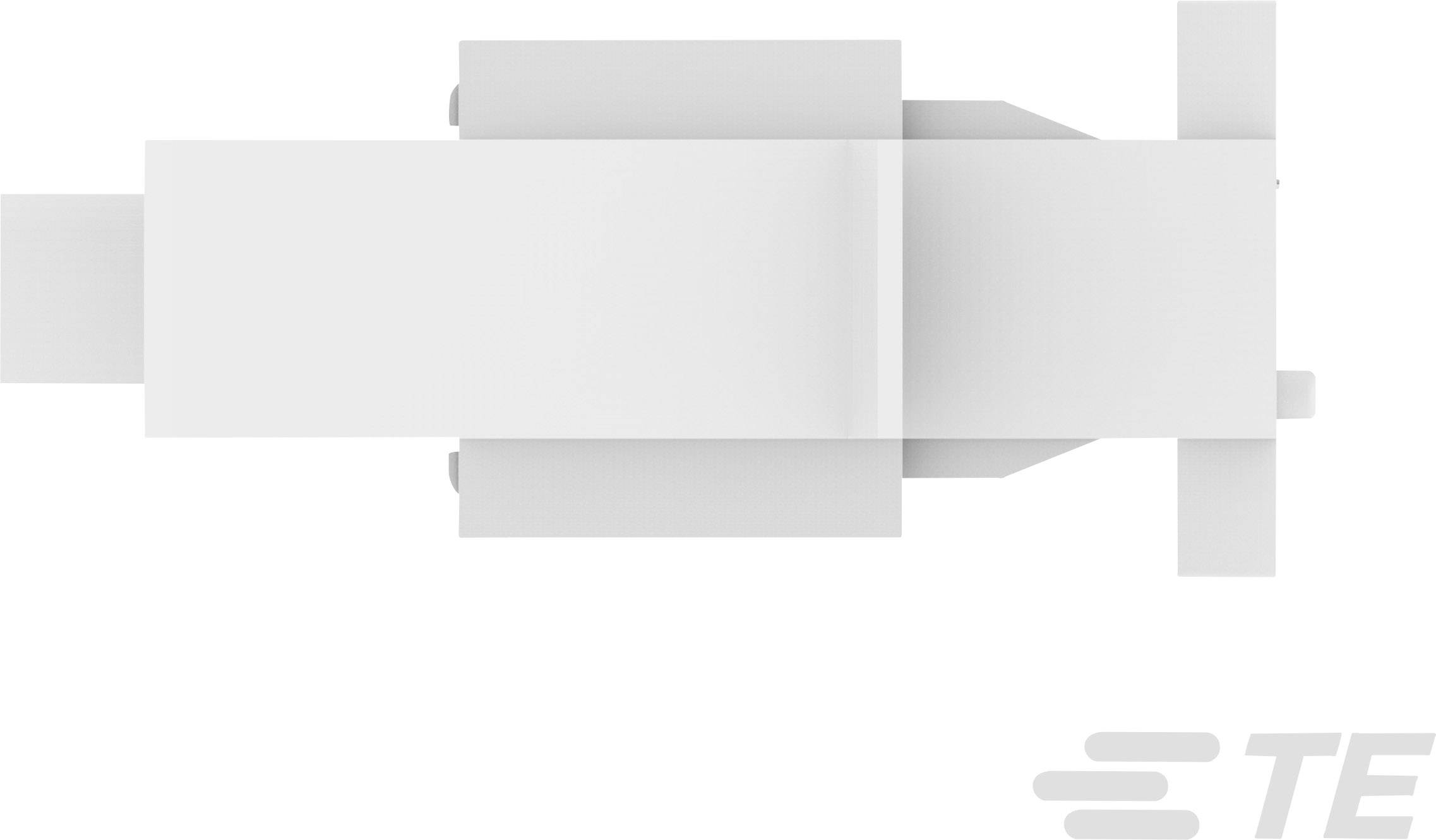 A rectangular, white mechanical component on a white background with the 'TE' logo in the bottom right corner.