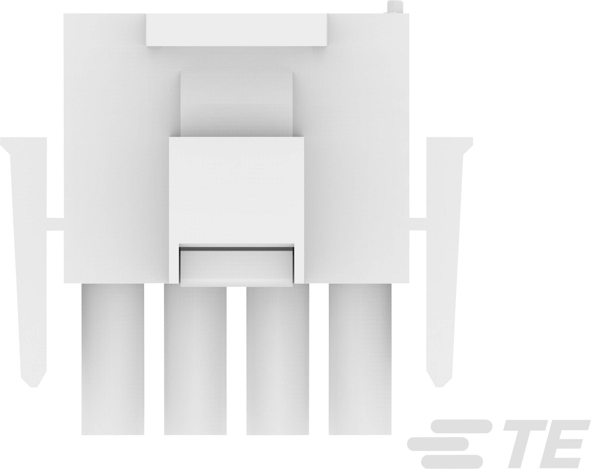A white plug with multiple ports and distinctive side clips is shown from a bird's-eye view. Brand logo in the corner.