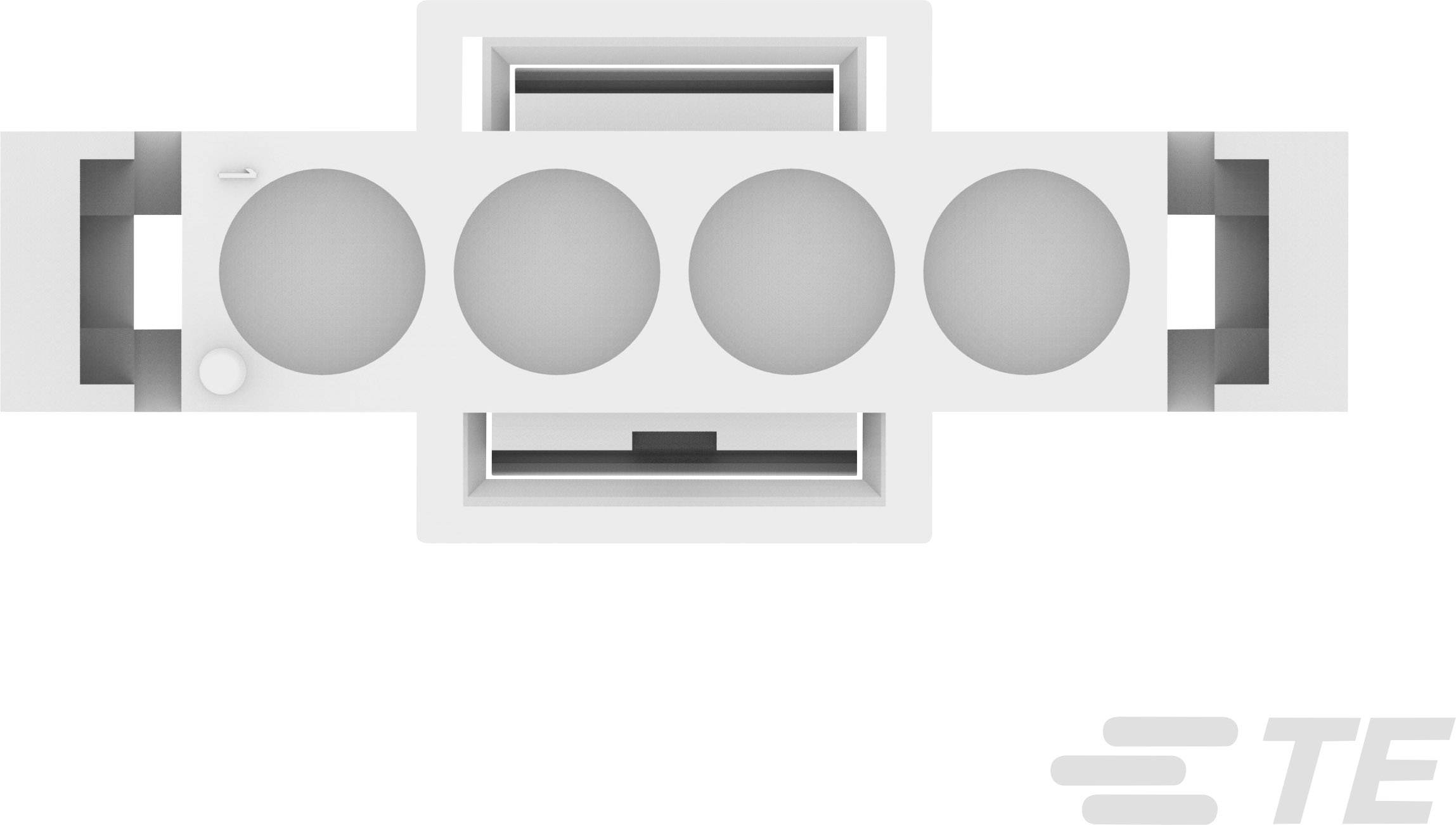 White, rectangular socket cover with four round openings and two rectangular side mounting brackets.