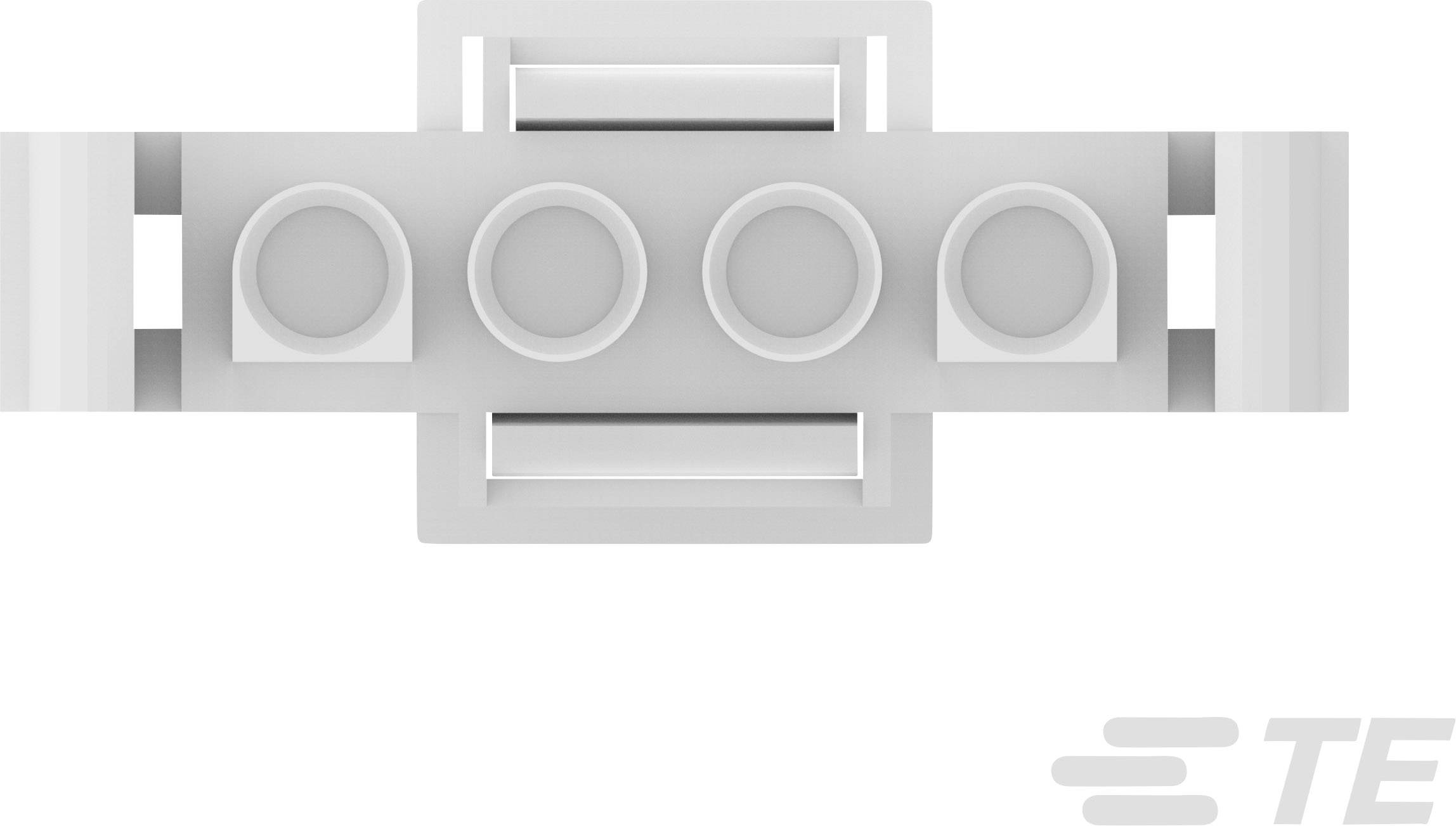 A white, rectangular 4-pole connector by TE Connectivity.