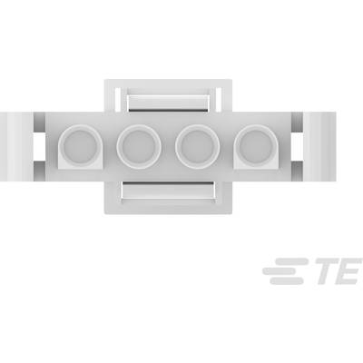A white, rectangular 4-pole connector by TE Connectivity.