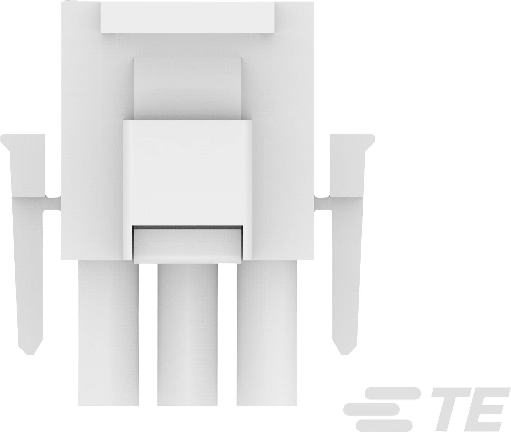 A white electrical plug connector with three contact points, suitable for use in electronic devices.