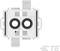 White electrical component with two round openings and side connections, manufacturer logo bottom right.