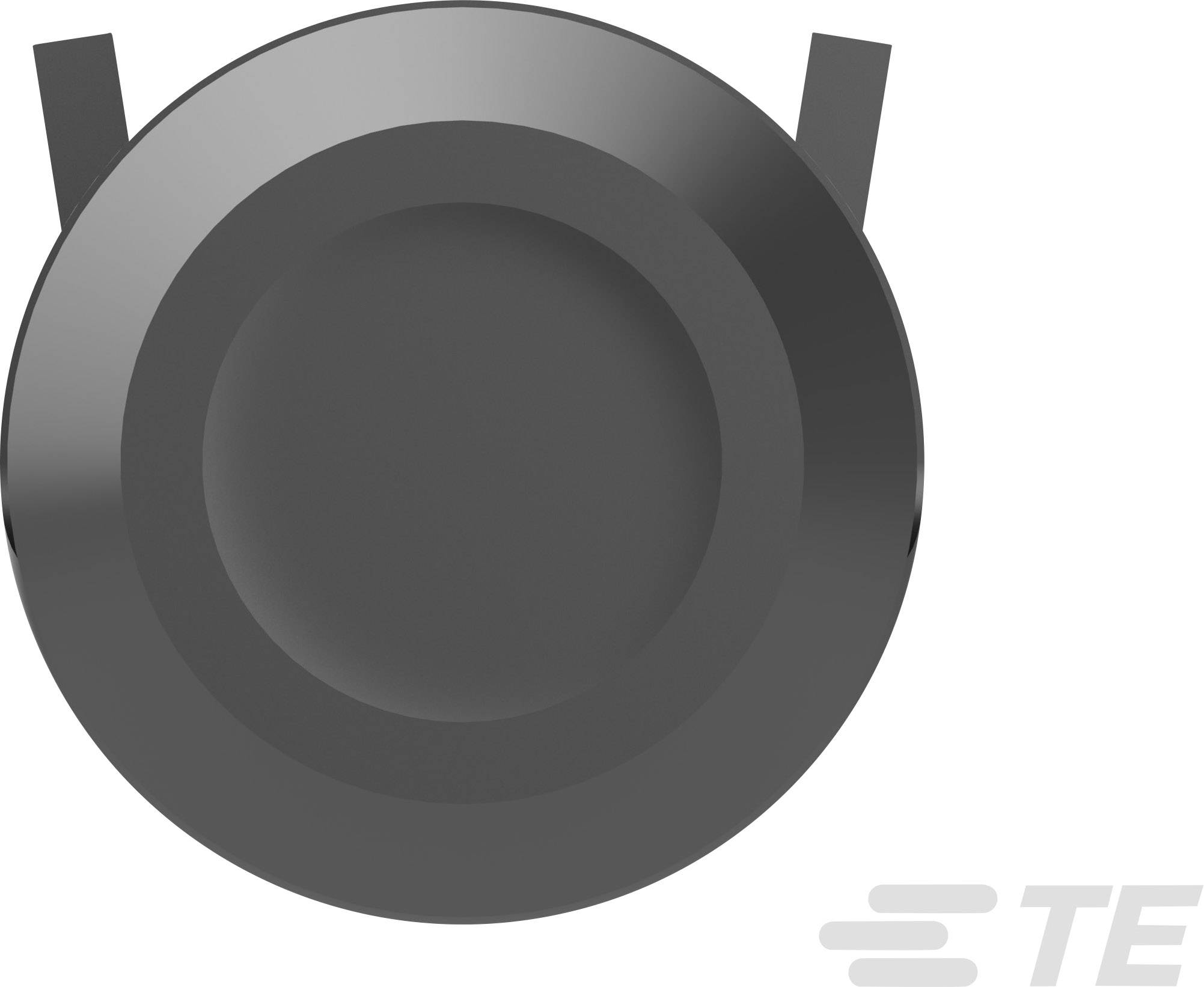 Black and grey, round speaker viewed from above. Small tabs at the top and bottom. The 'TE' logo is on the right side of the image.