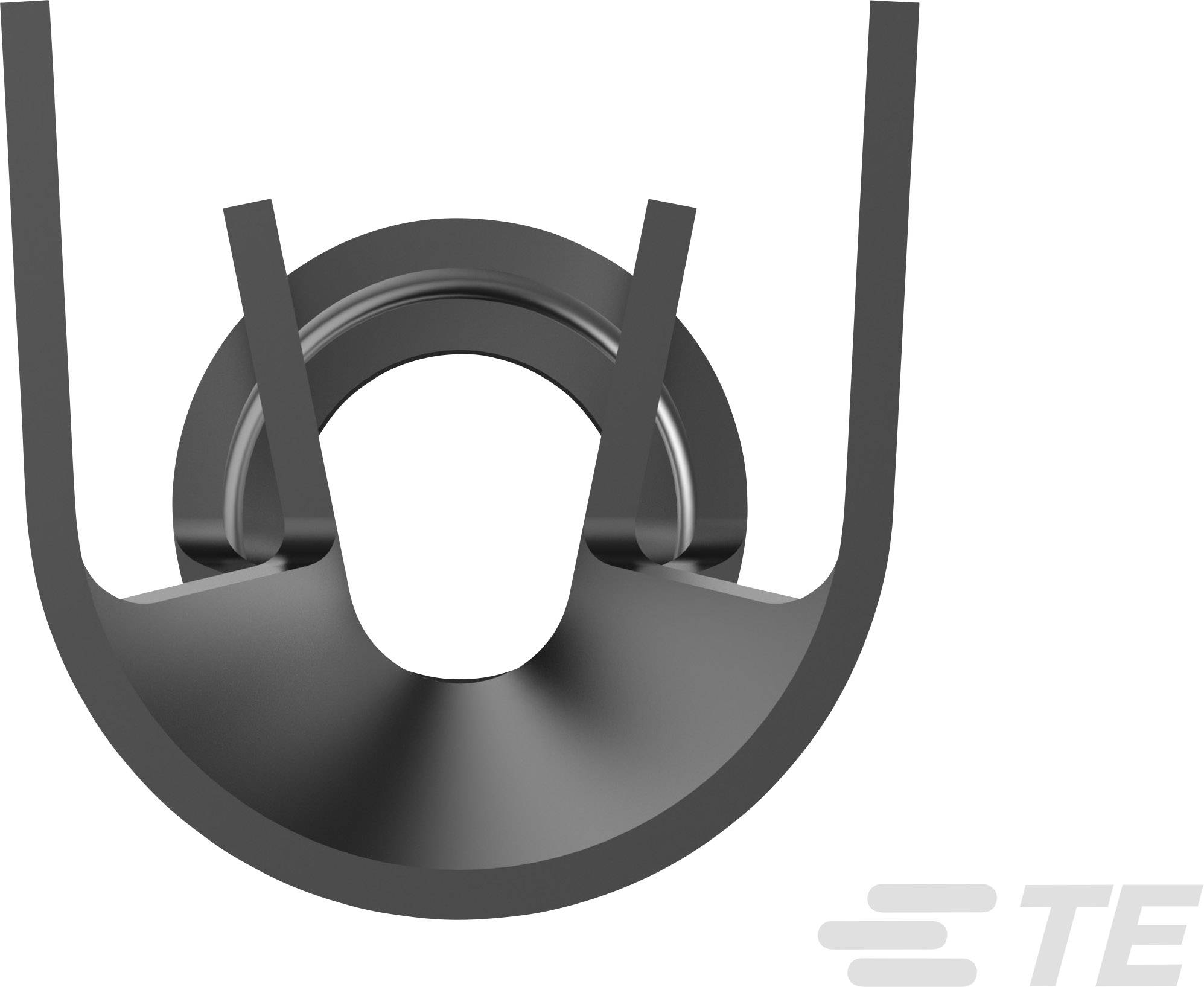 Cross-section of a clip-like holder with two lateral supports; suitable for securing round objects.