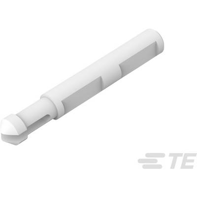 A white plastic wall plug with a cylindrical shape and a chamfered end. Prominent groove running along the side.