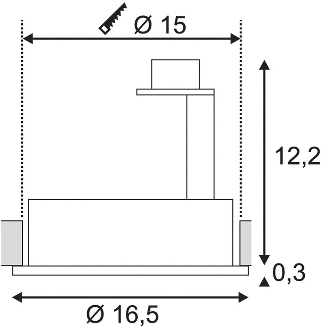 Schematic drawing of an object with dimensions: diameter at top 15, bottom 16.5; height 12.2; additional dimension 0.3.