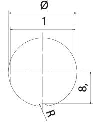Technical drawing of a circle with a diameter of 1 unit and an angle of 30 degrees, including dimension lines.