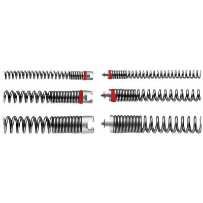 'Six metal springs in various sizes and shapes, some with red markings. The springs are laid side by side on a white background.'