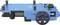A blue learning robot with wheels and sensors, side view. It is used for educational purposes, particularly in robotics instruction.