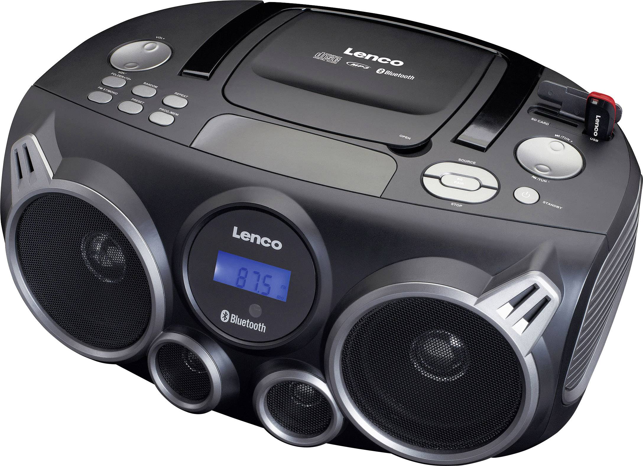 Lenco SCD100 Radio CD player FM AUX, Bluetooth, CD, SD, USB Black