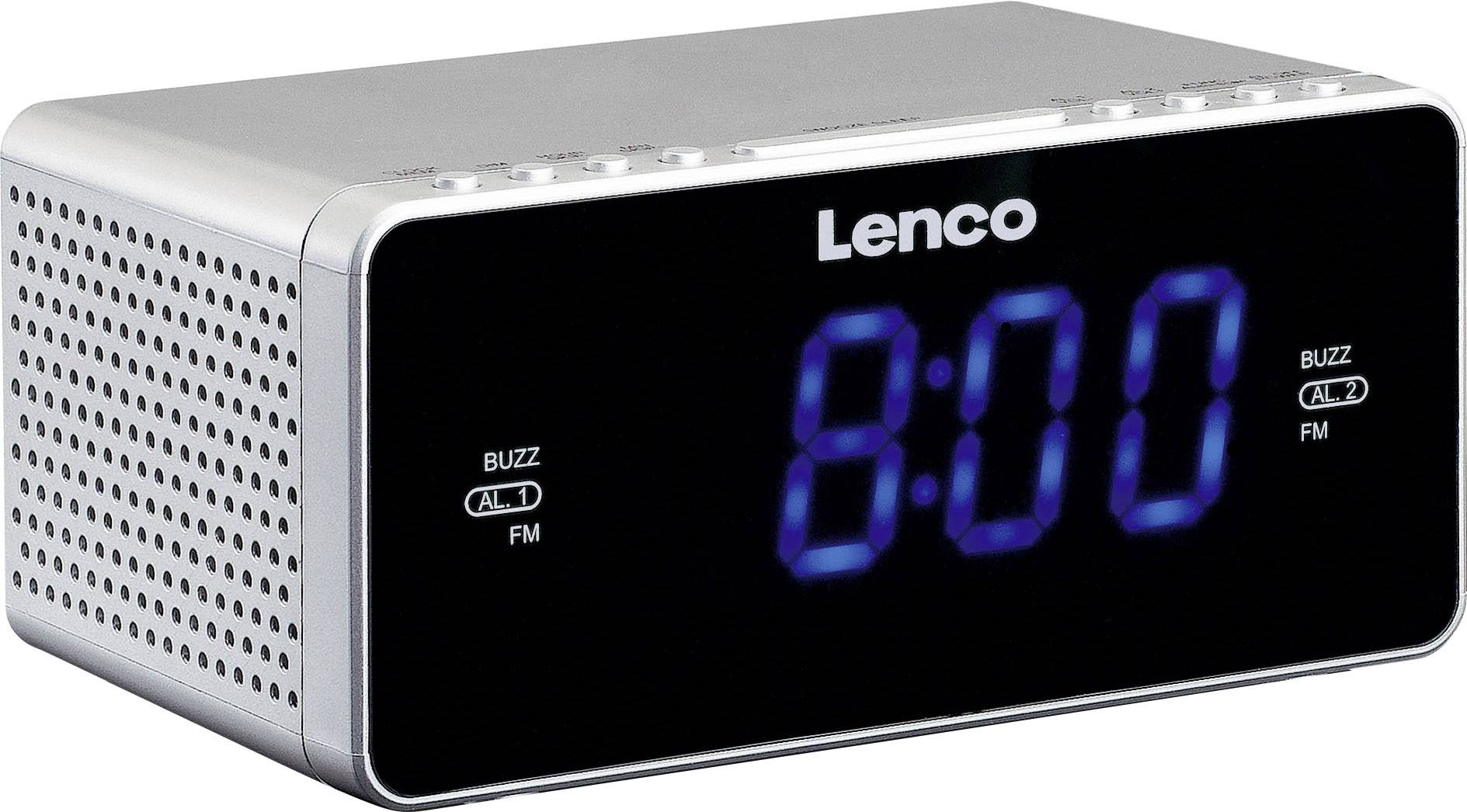 Lenco CR520 Radio alarm clock FM AUX, USB Battery charger Silver