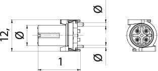 Technical drawing of an engine with side view and top view. Shows dimensions and mechanical details for machine parts.