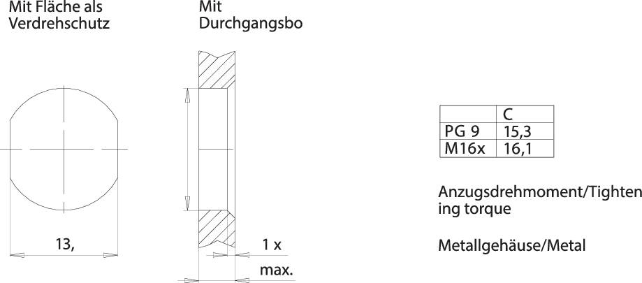 'Technical Drawing: Cross-section of a Cylinder with Dimensions. Table shows Pressure and Temperature Values. Annotations in German.'