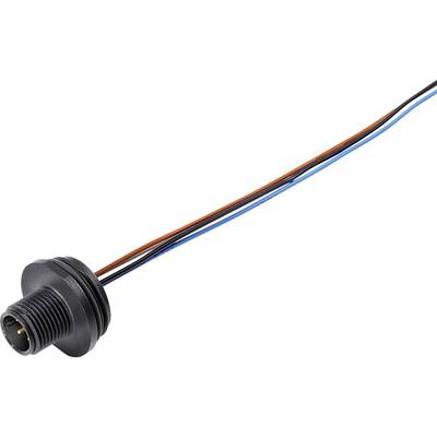 A round, black connector plug with three coloured wires (brown, blue, black) for electrical connections.