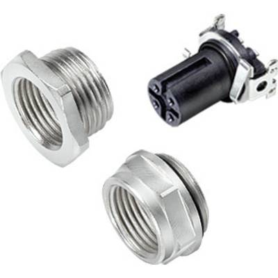 Two-piece plug set with two metal adapters and a black plastic connector, suitable for technical or industrial applications.