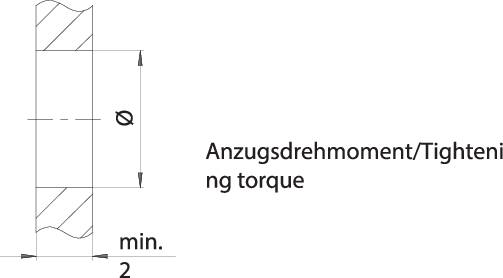 Technical drawing of a screw with marking 'Tightening torque', showing required minimum length.