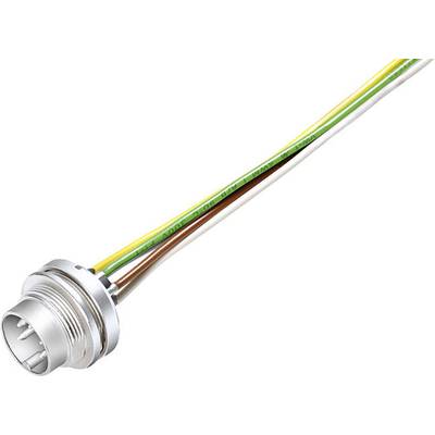 Electrical connector with a metal casing and multiple coloured cables emerging from one side.
