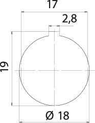 Technical drawing of a circle with a diameter of 18 mm. It shows dimensions of 17 mm and 2.8 mm within the circle.