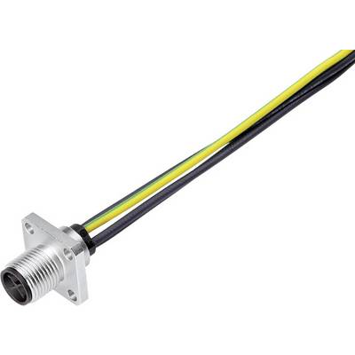 Electrical connectors with cables in yellow, green and black, mounted on a metal flange plate.