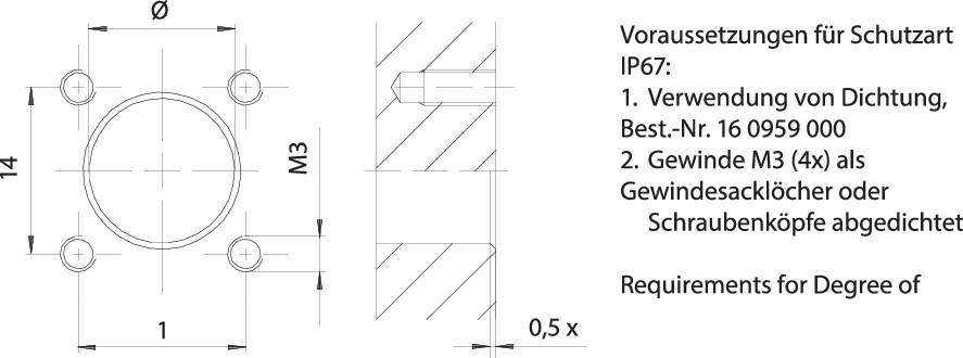 Technical drawing of a flange with screw holes. On the right, description 'Use of gasket'. Text difficult to read.