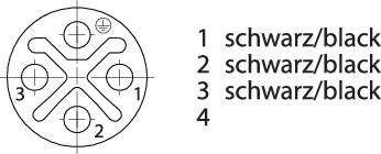 'Diagram of a circular connector with numbered black terminals; labelled 1 to 4, with terminals 1 to 3 assigned.'
