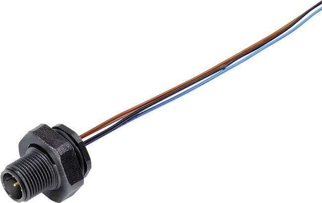 Black electrical plug with four coloured wires: red, orange, blue and black, which are used for connections.