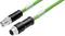 Green industrial connection cable with two black plugs at the ends, suitable for technical device wiring.