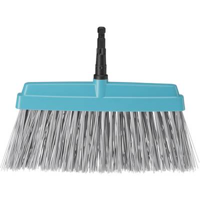 Brush with a turquoise head and grey bristles.