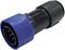 'A black connector with a blue cap, marked with "4000 series".'
