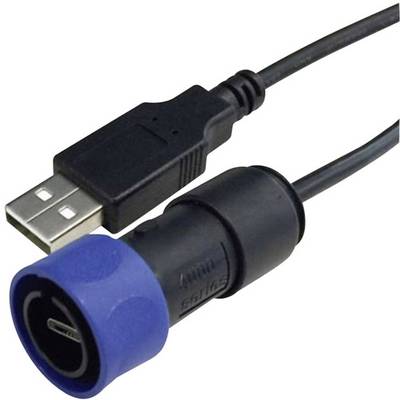 'USB cable with blue connector plug and black cable'