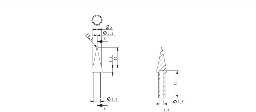 Technical drawing of two conical components with dimensions in millimetres; shows front and left-hand views, with details of geometry.